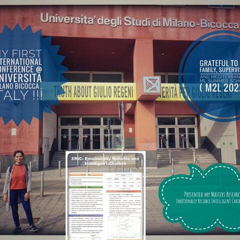 Swati presenting a poster at Mediterranean ML School, Italy